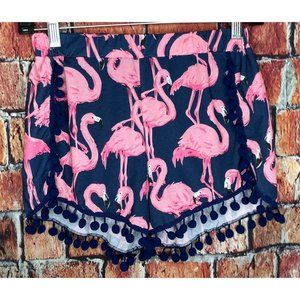 Simply Southern Youth Large Girls Flamingo Tasseled Lined Pink Blue Shorts